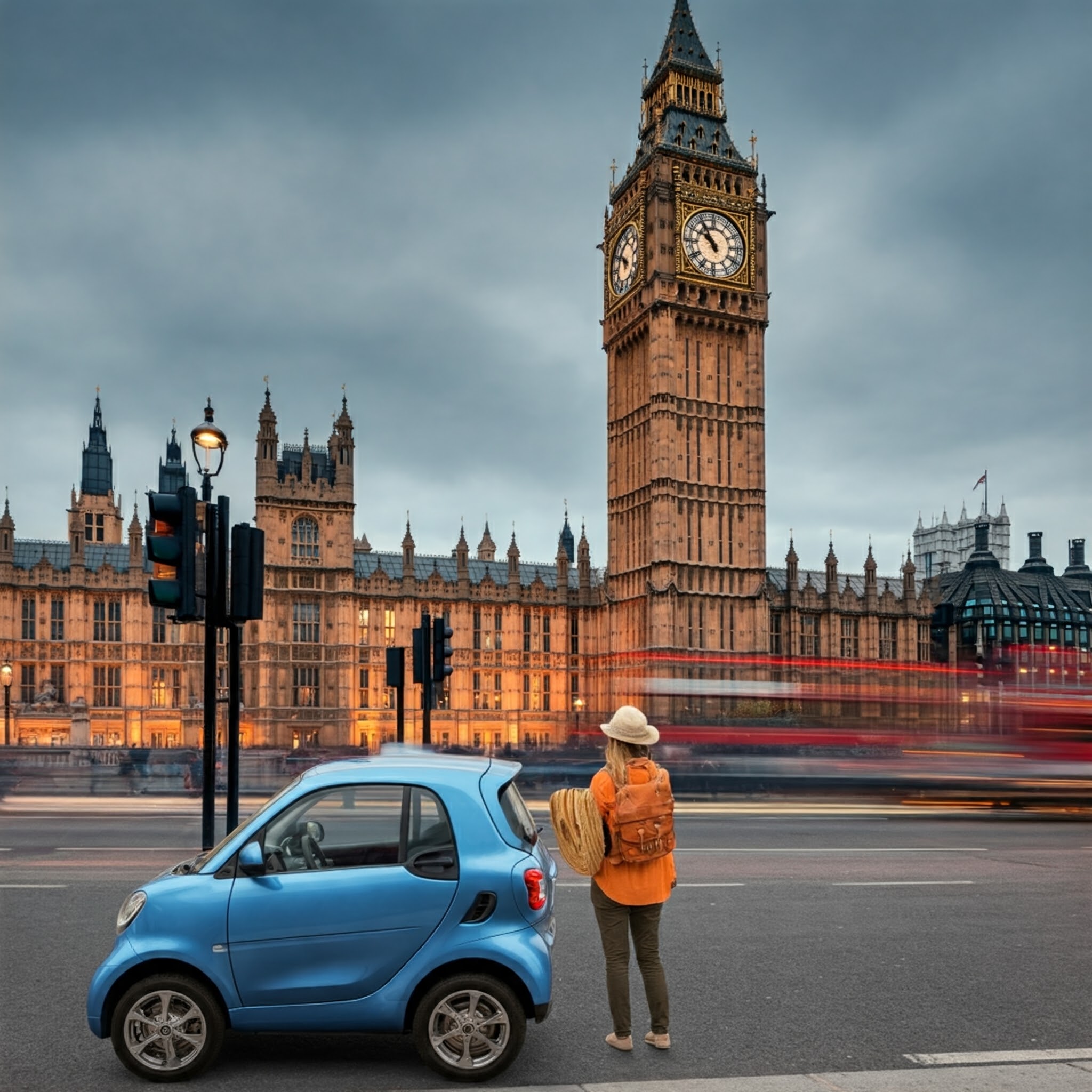 A Rental Car Outside The Houses of Parliament In London